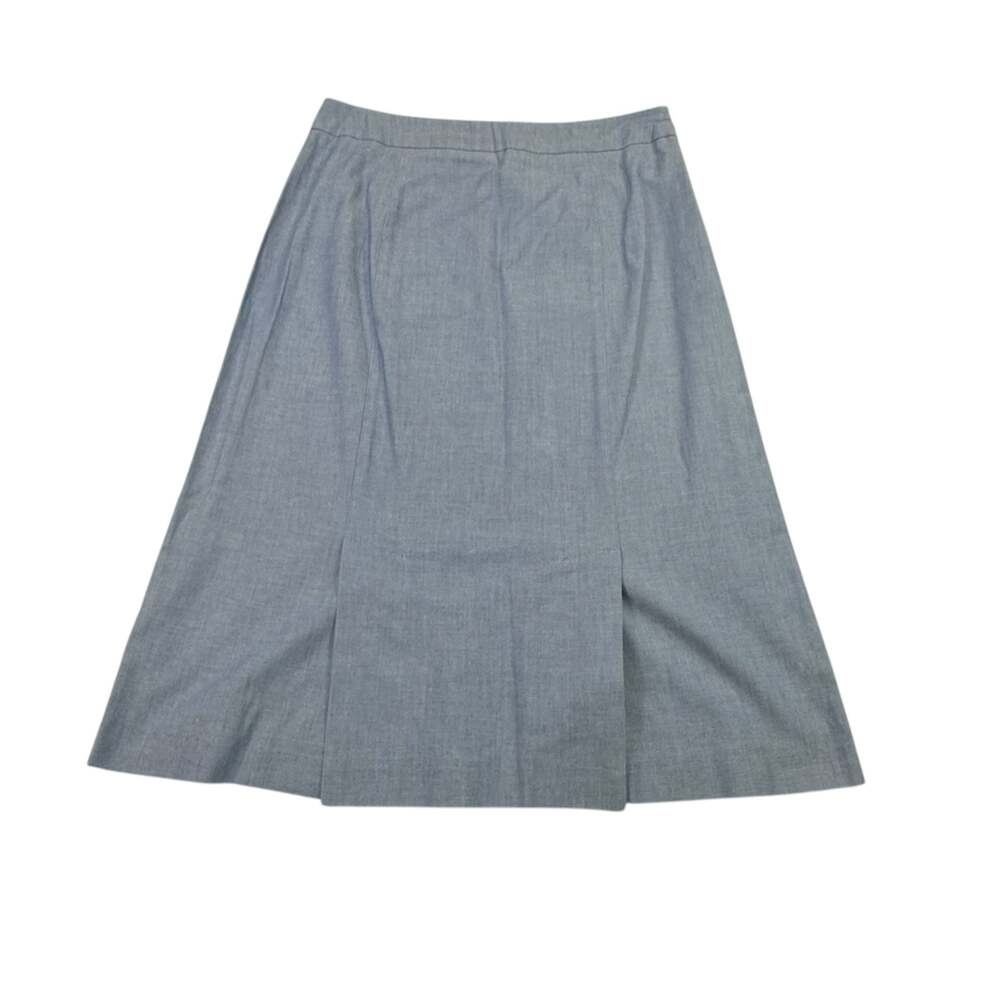 Lew Magram Collection Blue Chambray Flared Midi Skirt with Front Pleats